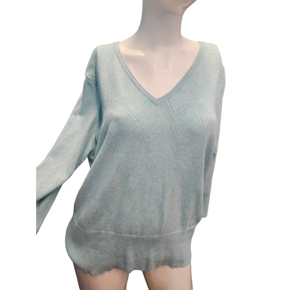 Faded Glory Blue V Neck Pullover Sweater Womens Size XL